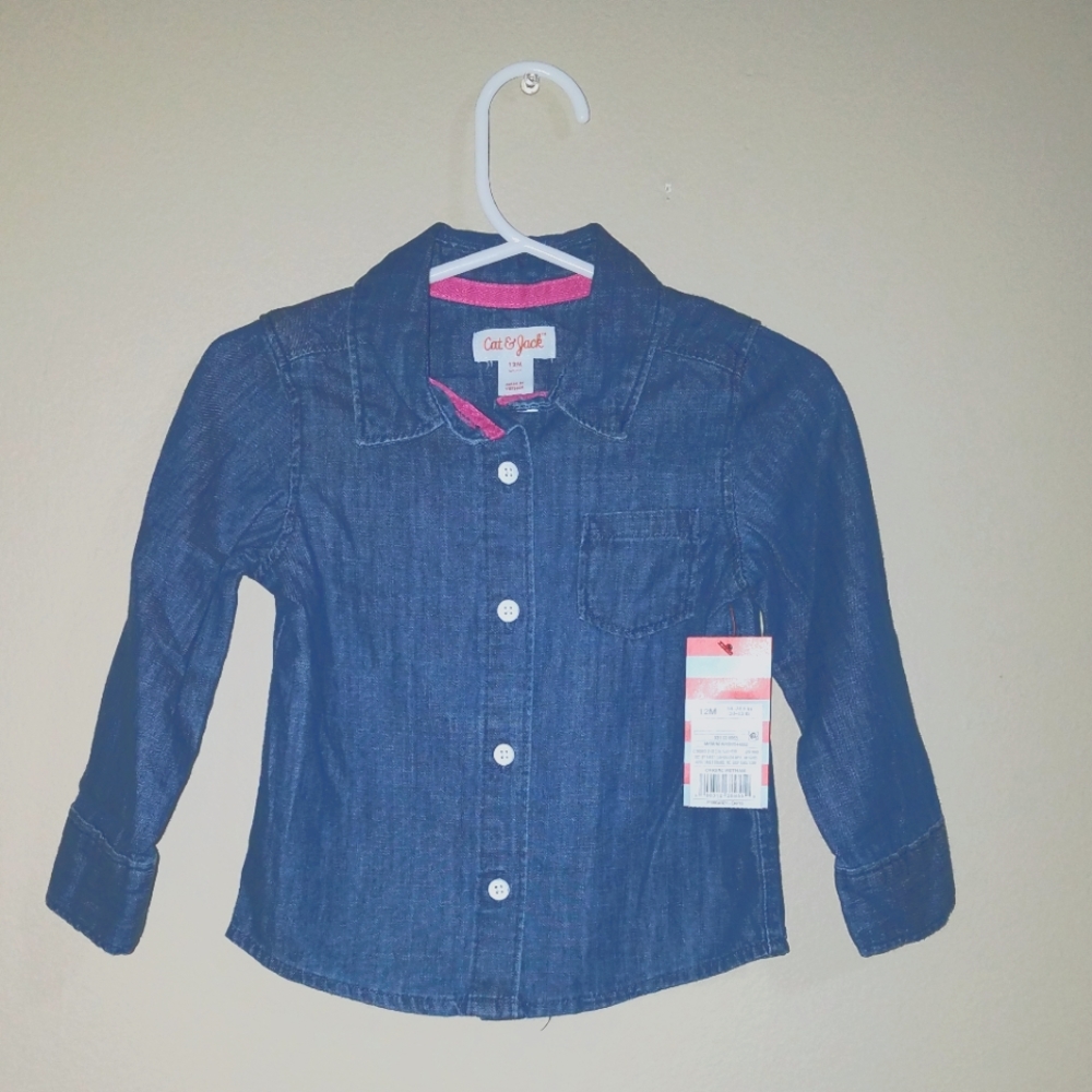 New! Girl's Cat & Jack long sleeve button down Size 12M